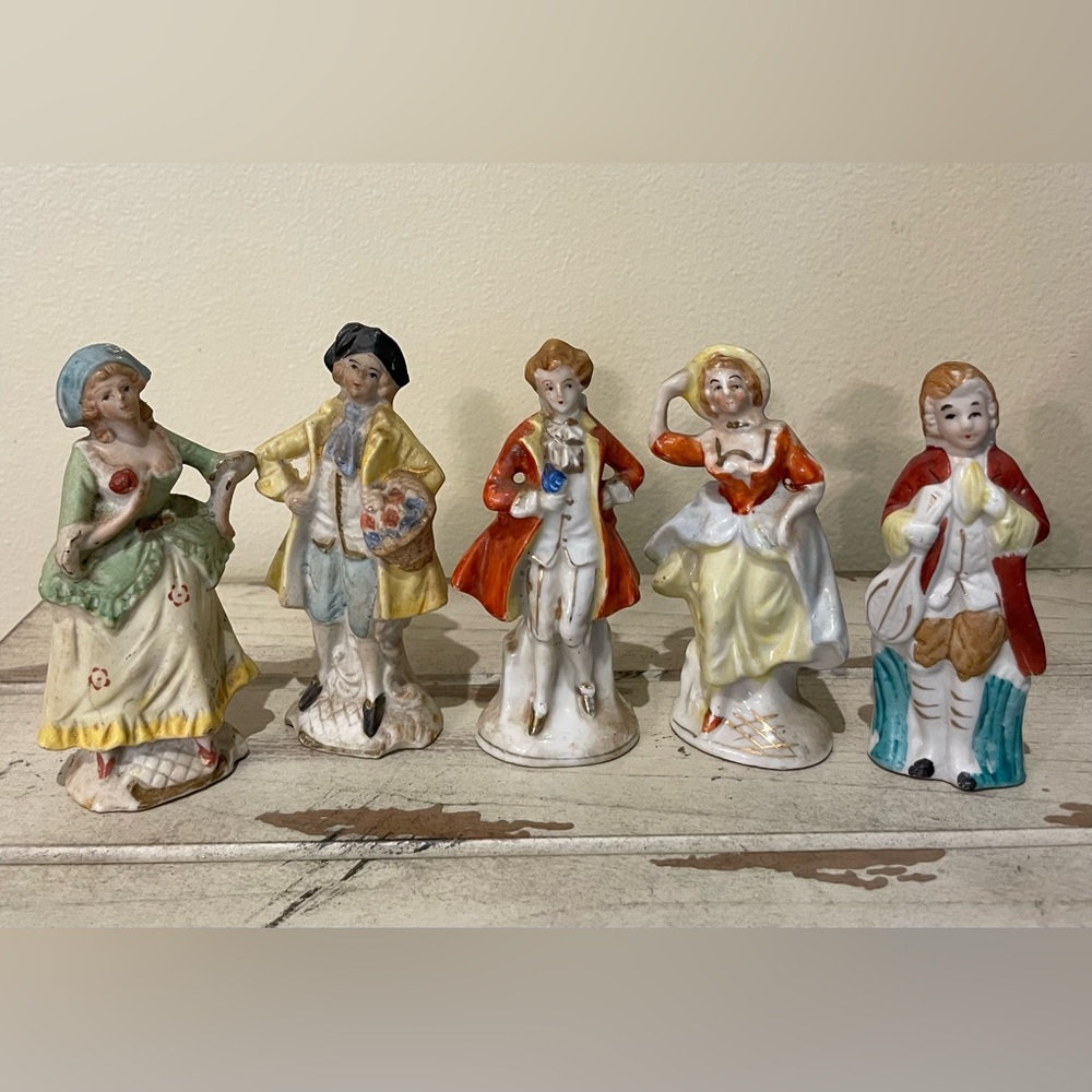 5 Vintage Japan Hand Painted Porcelain Bisque Figurines
